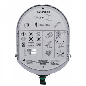 HeartSine Adult PAD-PAK-03 AED cartridge front view – Lawmann Medical Supplies Sarawak