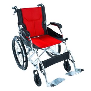 KODEA KDA863LAJPF4 lightweight wheelchair red seat front view – Lawmann Medical Supplies Sarawak